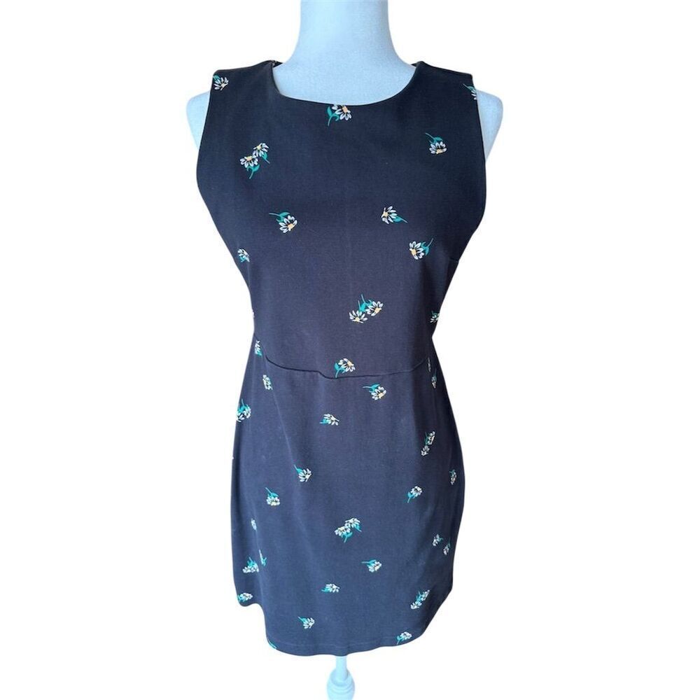 Old Navy Black Floral Dress Knee Length Sleeveless Size Medium